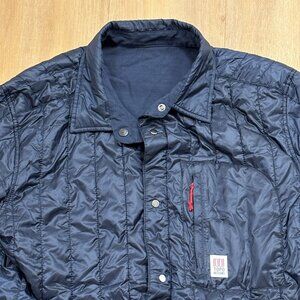 Topo Designs x Fat Tire Mens Navy reversible quilted puffer shirt jacket